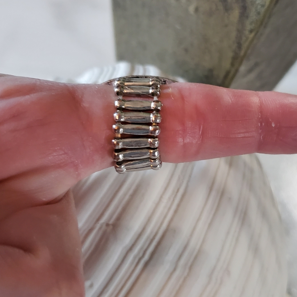 Oval Silver Tone Stretch Band Ring with Large Turquoise Stone 💥3 for $24💥 - Picture 12 of 16